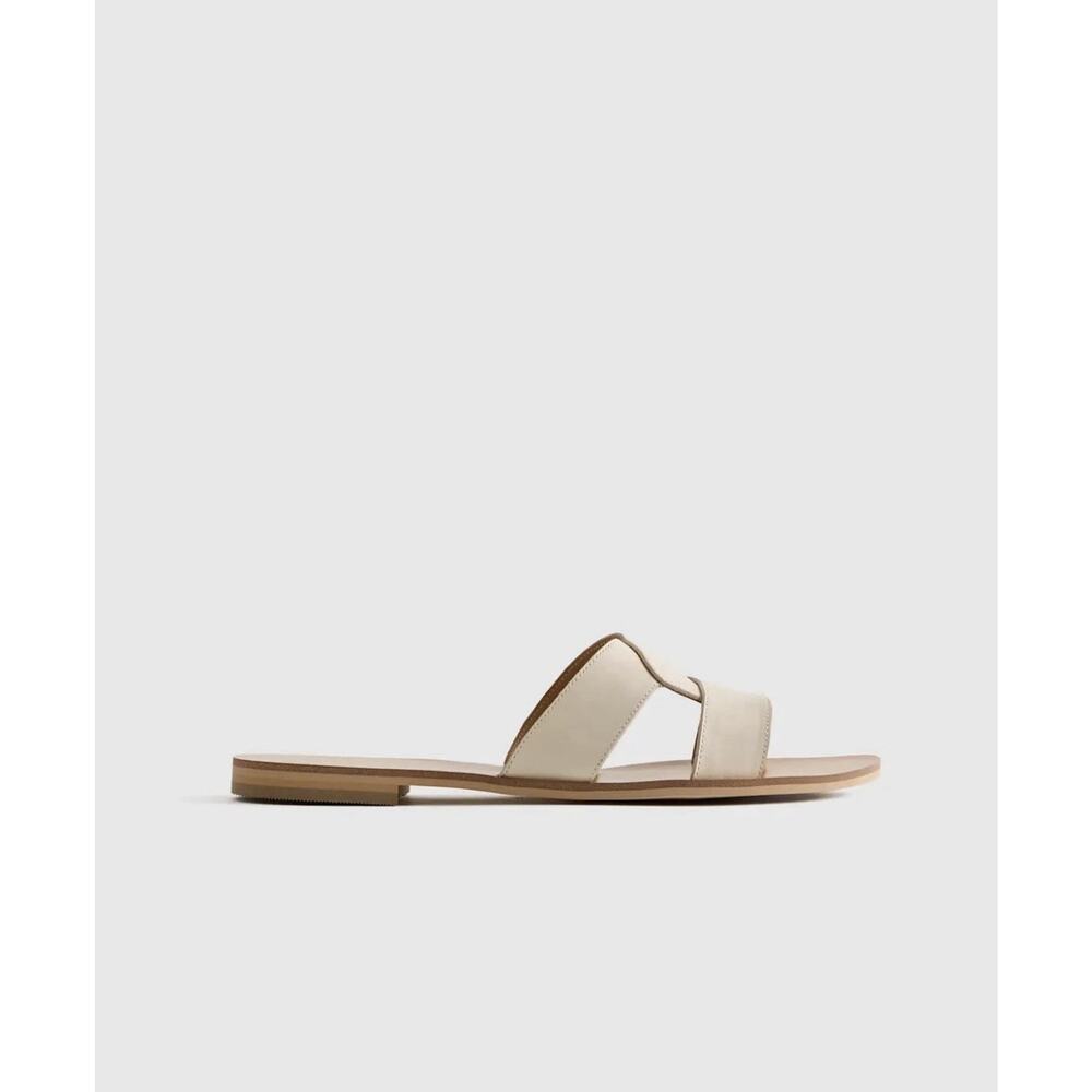New Quince Sz 10 Italian Leather Cutout Slide Sandal Flats Ivory Bone - Picture 6 of 8